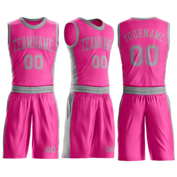 Custom Pink Gray Round Neck Suit Basketball Jersey