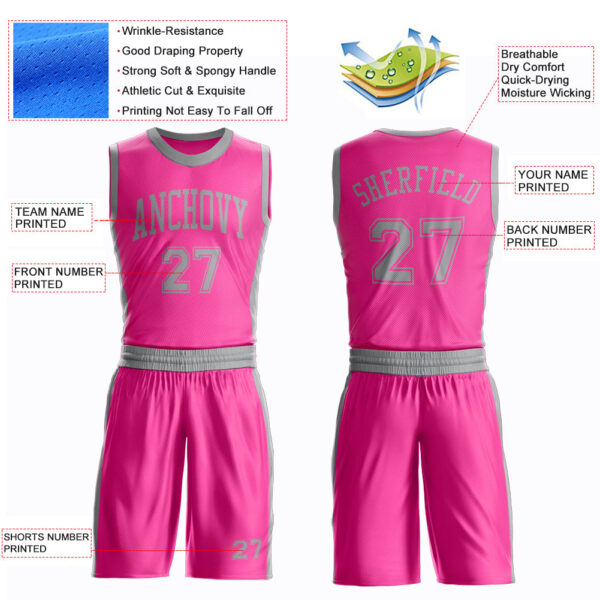 Custom Pink Gray Round Neck Suit Basketball Jersey