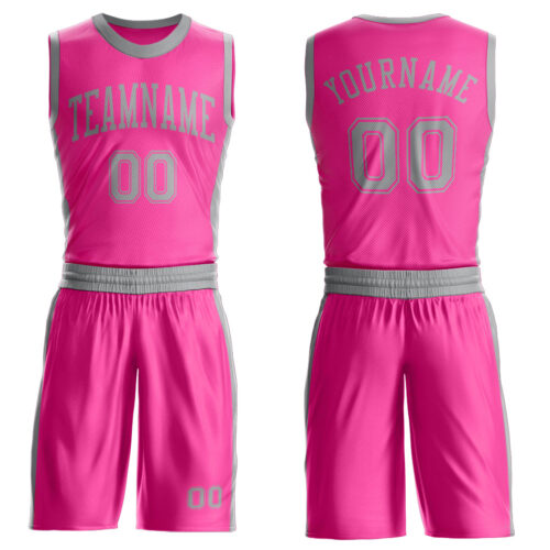 Custom Pink Gray Round Neck Suit Basketball Jersey