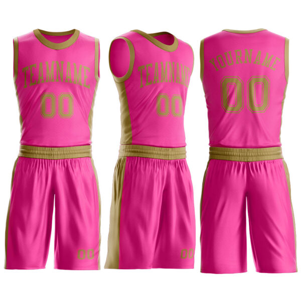 Custom Pink Old Gold Round Neck Suit Basketball Jersey