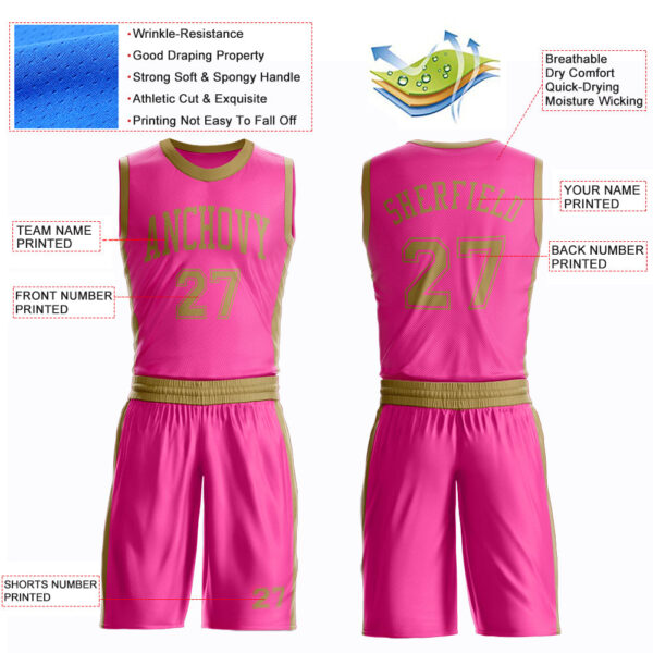 Custom Pink Old Gold Round Neck Suit Basketball Jersey