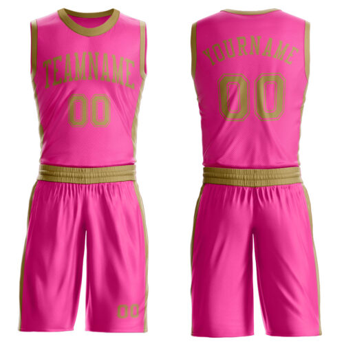 Custom Pink Old Gold Round Neck Suit Basketball Jersey