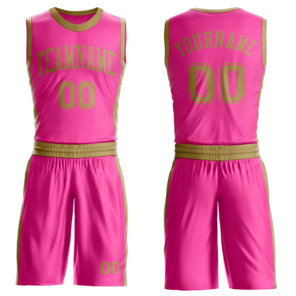 Custom Pink Old Gold Round Neck Suit Basketball Jersey