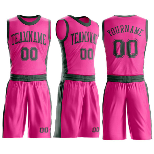 Custom Pink Green Round Neck Suit Basketball Jersey