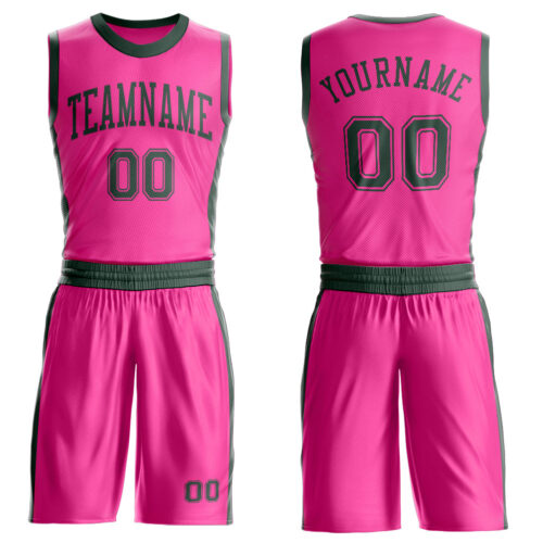 Custom Pink Green Round Neck Suit Basketball Jersey
