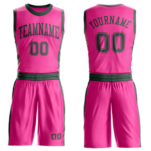 Custom Pink Green Round Neck Suit Basketball Jersey