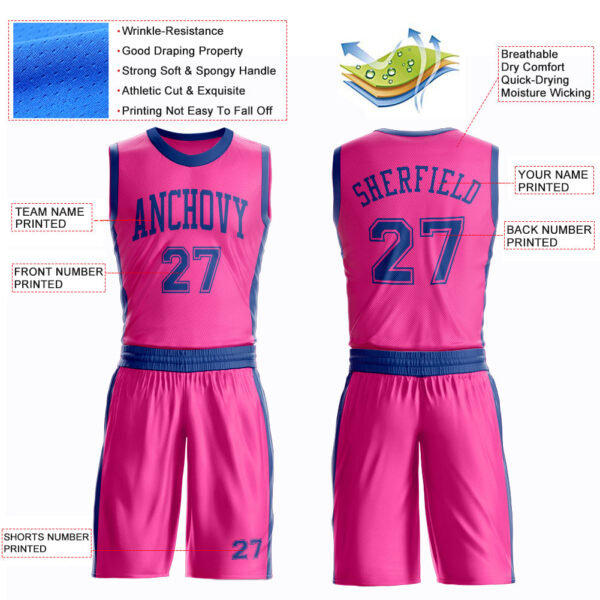 Custom Pink Royal Round Neck Suit Basketball Jersey