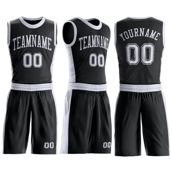Custom Black White Round Neck Suit Basketball Jersey