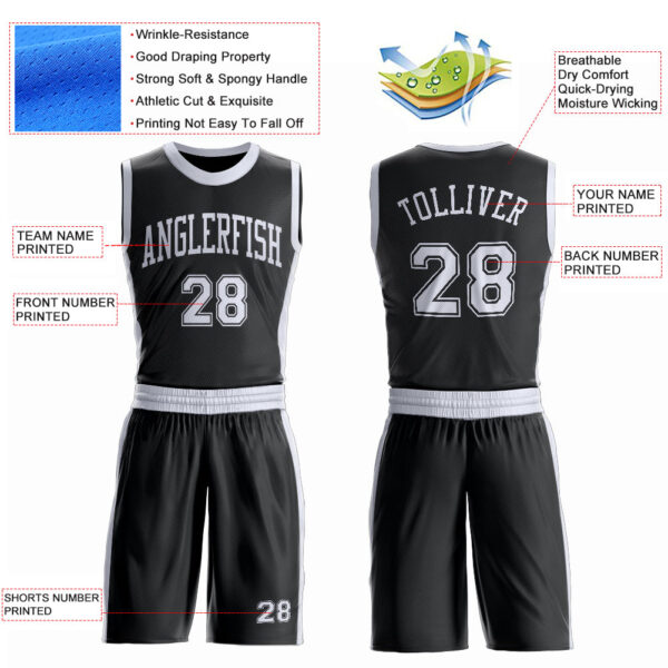 Custom Black White Round Neck Suit Basketball Jersey