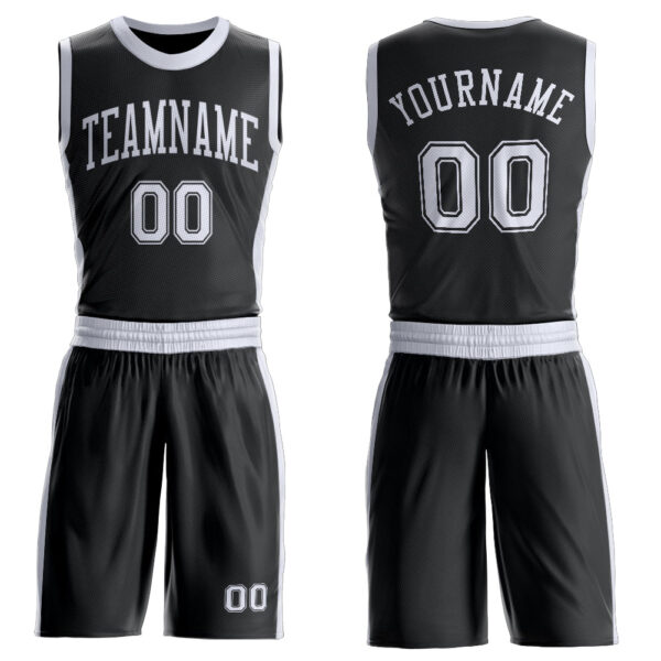 Custom Black White Round Neck Suit Basketball Jersey