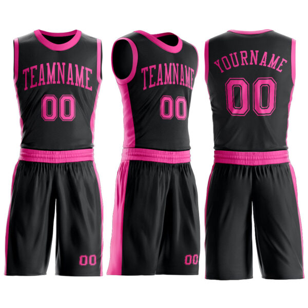 Custom Black Pink Round Neck Suit Basketball Jersey