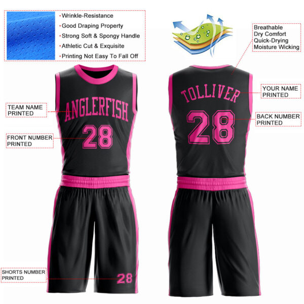 Custom Black Pink Round Neck Suit Basketball Jersey