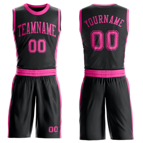 Custom Black Pink Round Neck Suit Basketball Jersey
