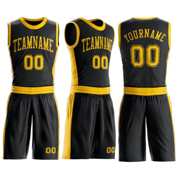 Custom Black Gold Round Neck Suit Basketball Jersey