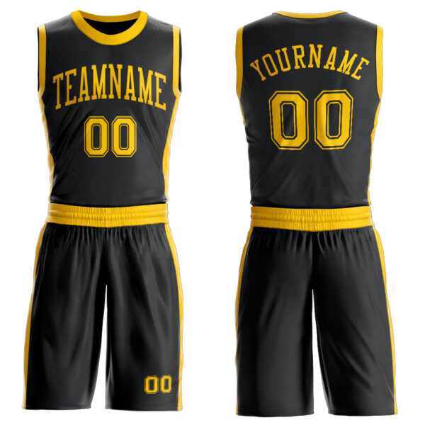 Custom Black Gold Round Neck Suit Basketball Jersey