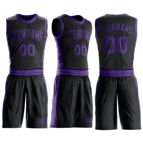 Custom Black Purple Round Neck Suit Basketball Jersey