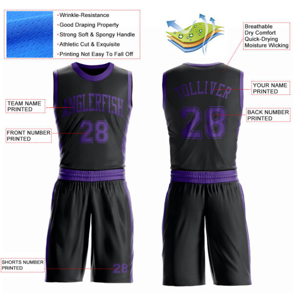 Custom Black Purple Round Neck Suit Basketball Jersey
