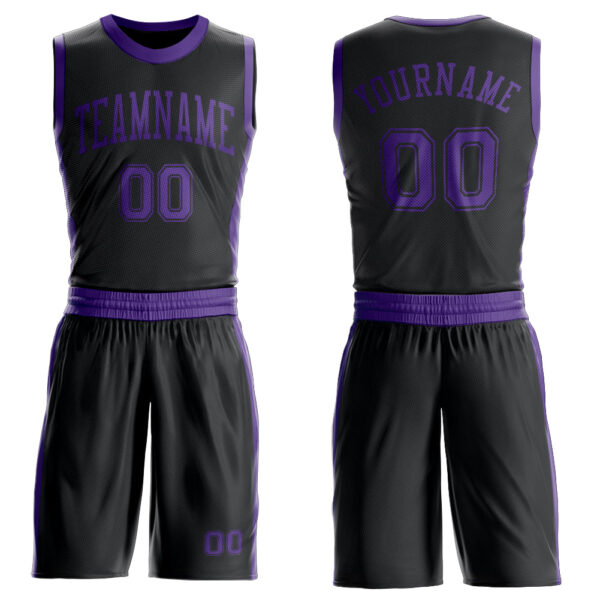Custom Black Purple Round Neck Suit Basketball Jersey