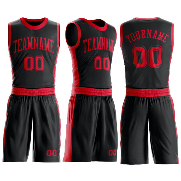 Custom Black Red Round Neck Suit Basketball Jersey