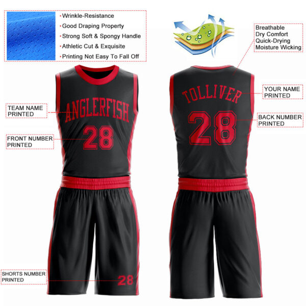 Custom Black Red Round Neck Suit Basketball Jersey