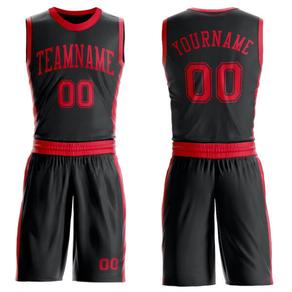 Custom Black Red Round Neck Suit Basketball Jersey