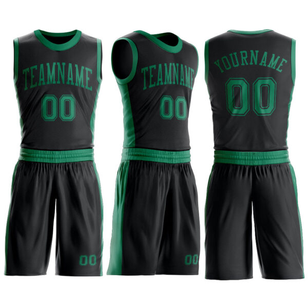 Custom Black Kelly Green Round Neck Suit Basketball Jersey