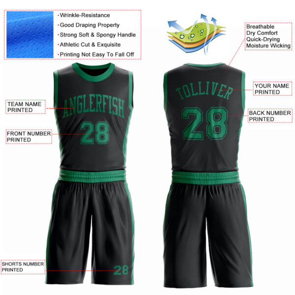 Custom Black Kelly Green Round Neck Suit Basketball Jersey