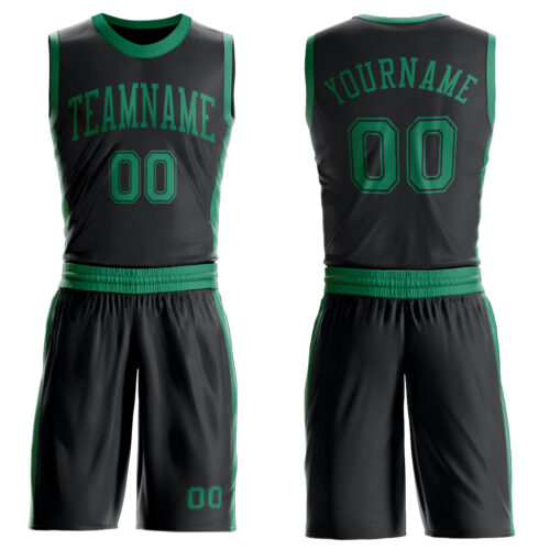 Custom Black Kelly Green Round Neck Suit Basketball Jersey