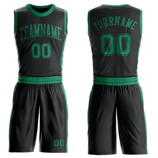 Custom Black Kelly Green Round Neck Suit Basketball Jersey