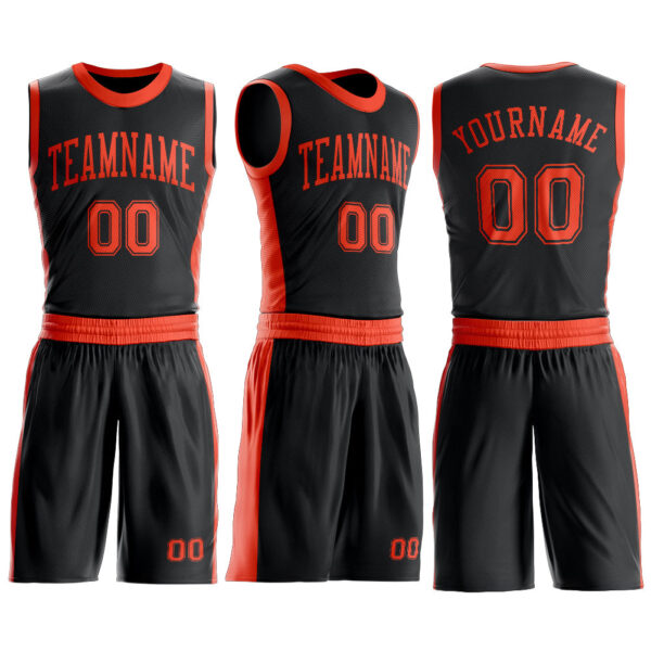 Custom Black Orange Round Neck Suit Basketball Jersey