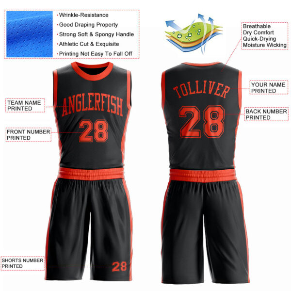 Custom Black Orange Round Neck Suit Basketball Jersey