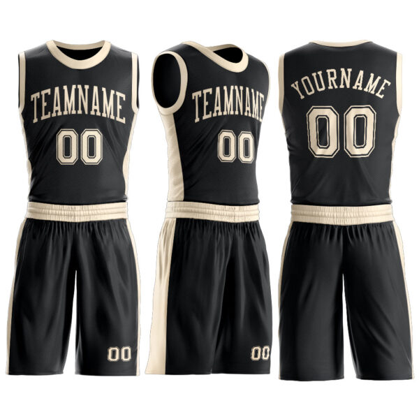 Custom Black Cream Round Neck Suit Basketball Jersey