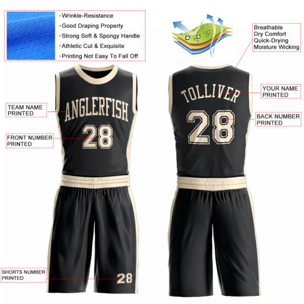 Custom Black Cream Round Neck Suit Basketball Jersey