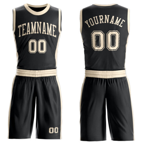 Custom Black Cream Round Neck Suit Basketball Jersey