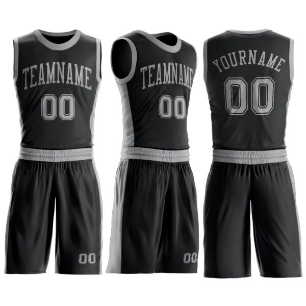 Custom Black Gray Round Neck Suit Basketball Jersey
