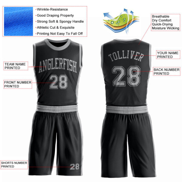 Custom Black Gray Round Neck Suit Basketball Jersey
