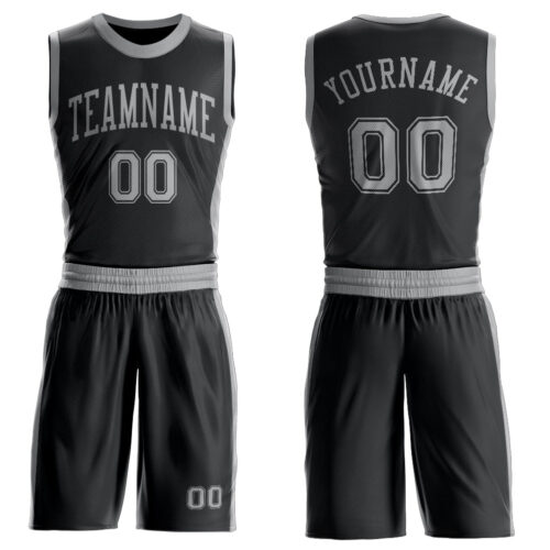 Custom Black Gray Round Neck Suit Basketball Jersey