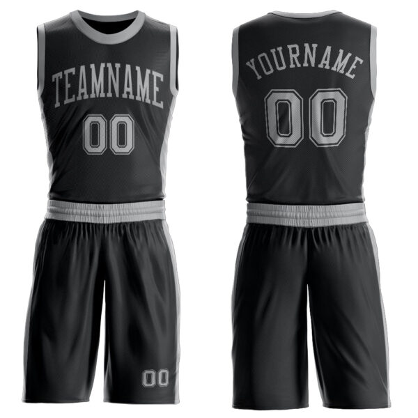 Custom Black Gray Round Neck Suit Basketball Jersey