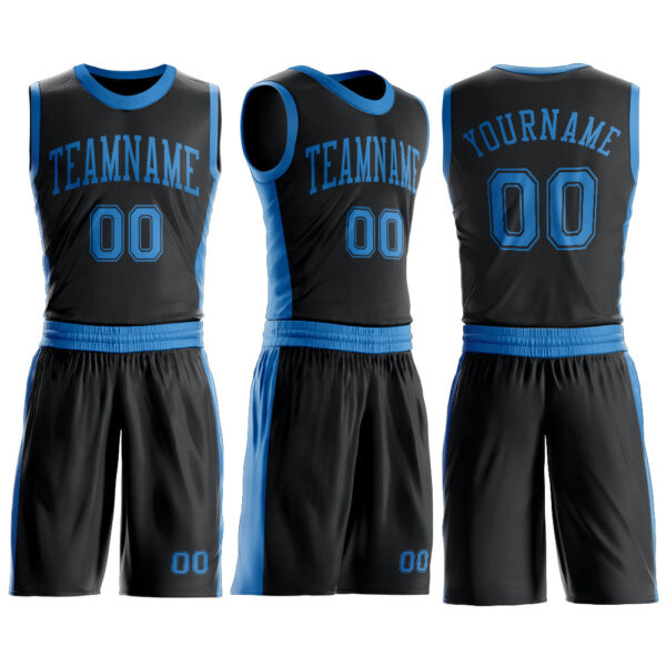 Custom Black Blue Round Neck Suit Basketball Jersey