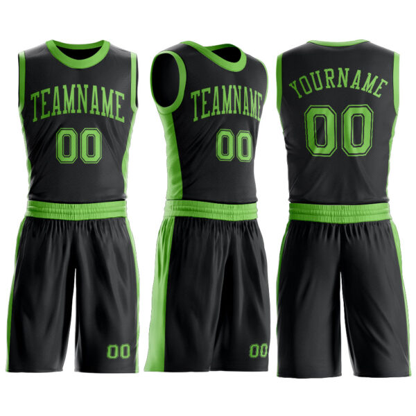 Custom Black Neon Green Round Neck Suit Basketball Jersey