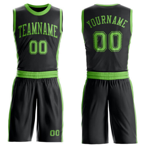 Custom Black Neon Green Round Neck Suit Basketball Jersey