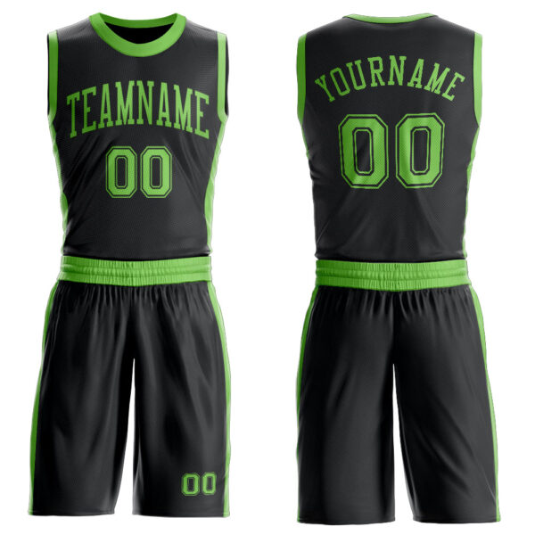 Custom Black Neon Green Round Neck Suit Basketball Jersey