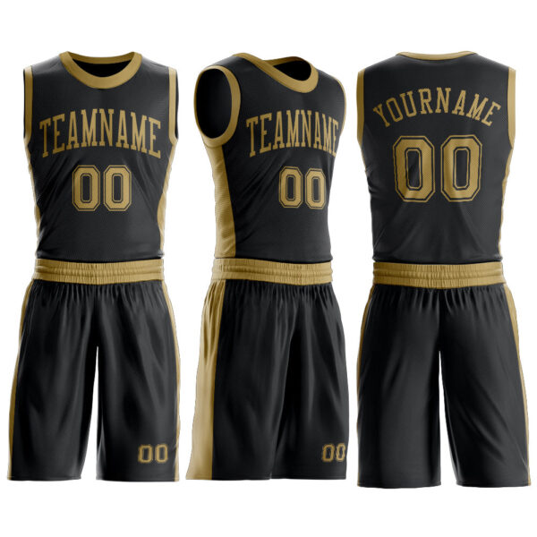 Custom Black Old Gold Round Neck Suit Basketball Jersey