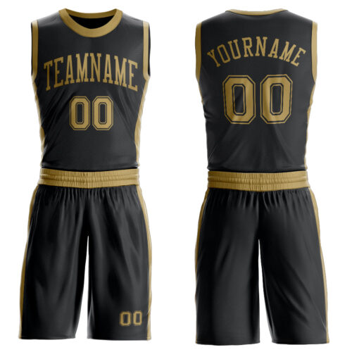 BSuit0536 Custom Black Old Gold Round Neck Suit Basketball Jersey