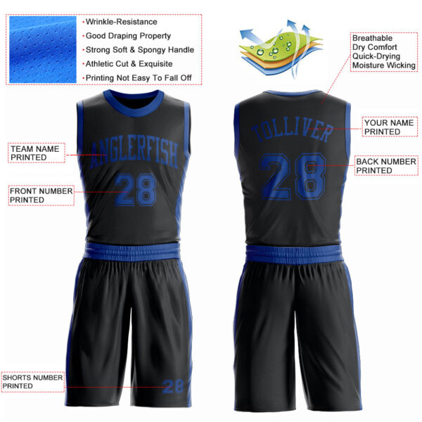 Custom Black Royal Round Neck Suit Basketball Jersey
