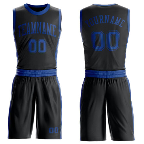 BSuit0537 Custom Black Royal Round Neck Suit Basketball Jersey