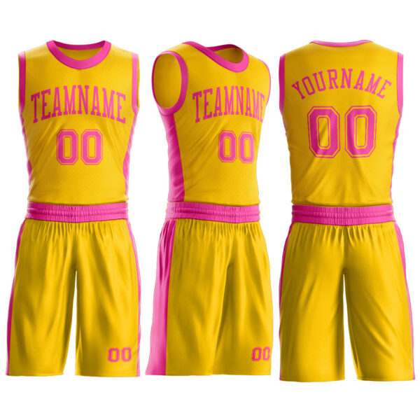 Custom Gold Pink Round Neck Suit Basketball Jersey