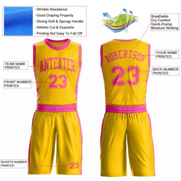 Custom Gold Pink Round Neck Suit Basketball Jersey