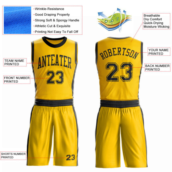 Custom Gold Black Round Neck Suit Basketball Jersey