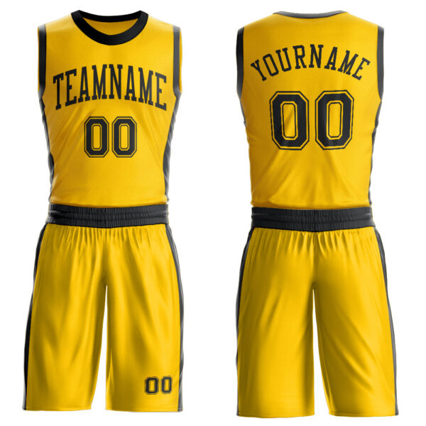 Custom Gold Black Round Neck Suit Basketball Jersey